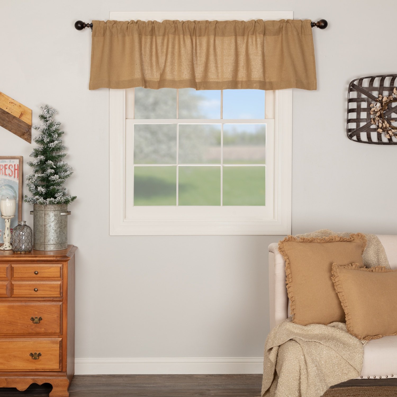 Valance 72 inch Solid Black Rustic Cotton Burlap Primitive Curtain 