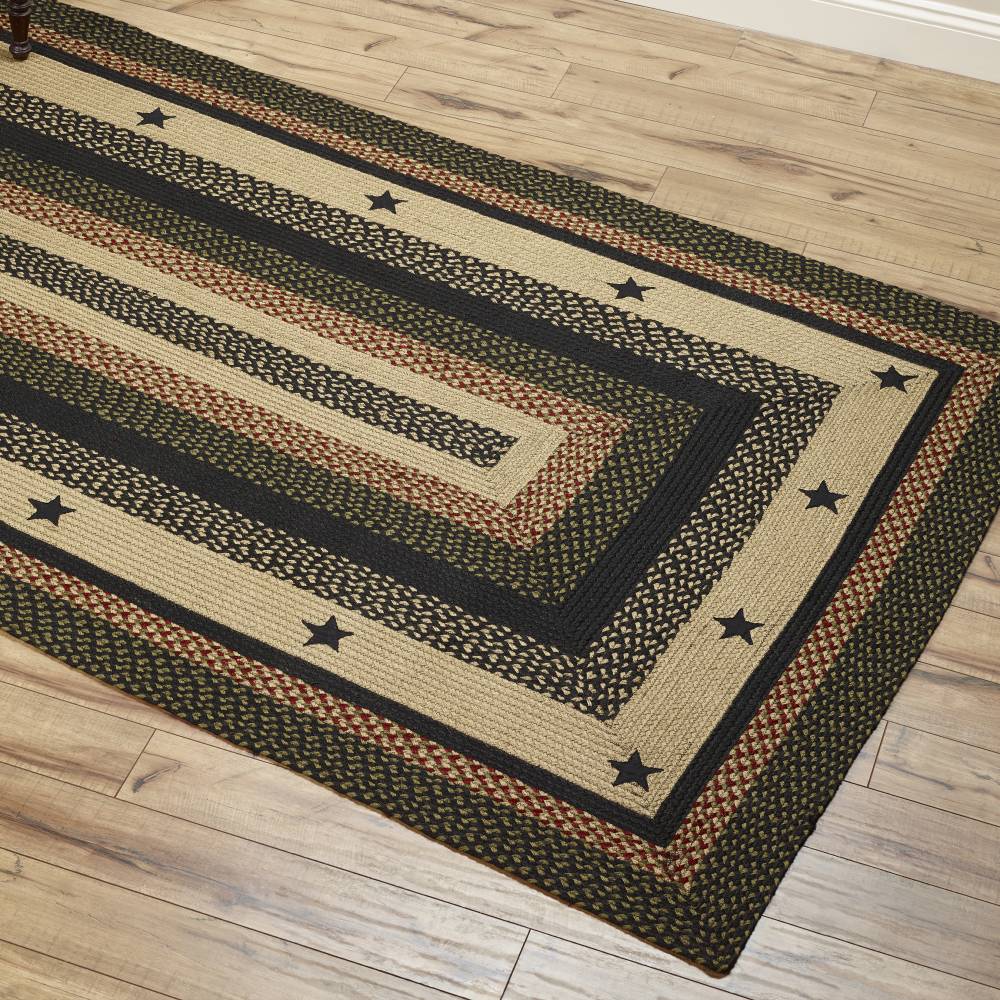 Tartan Star Appliqued Jute Area Rugs Country Style Braided Jute Rugs