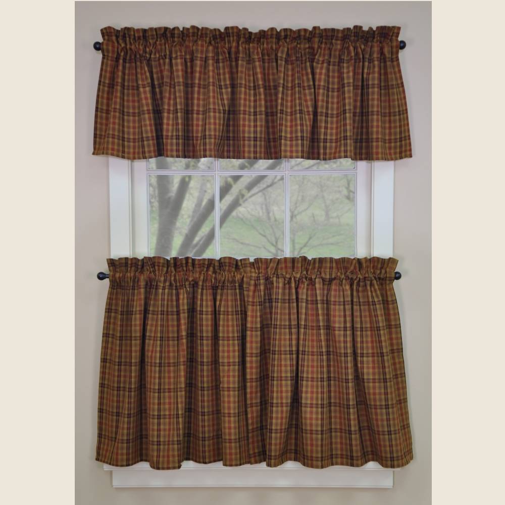 Country Straight Valance Curtains Primitive Spice Pattern