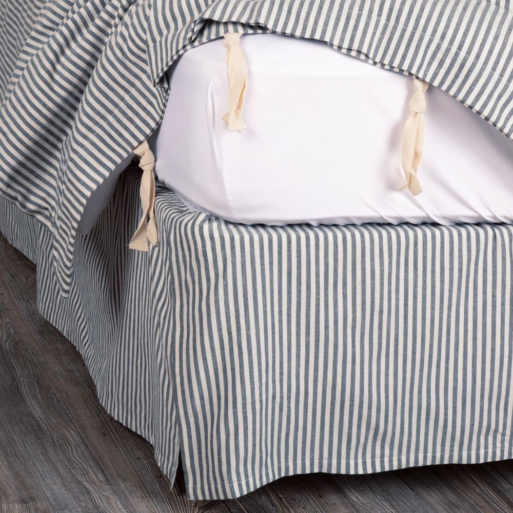 Farmhouse Ticking Blue Bed Skirt Queen Piper Classics
