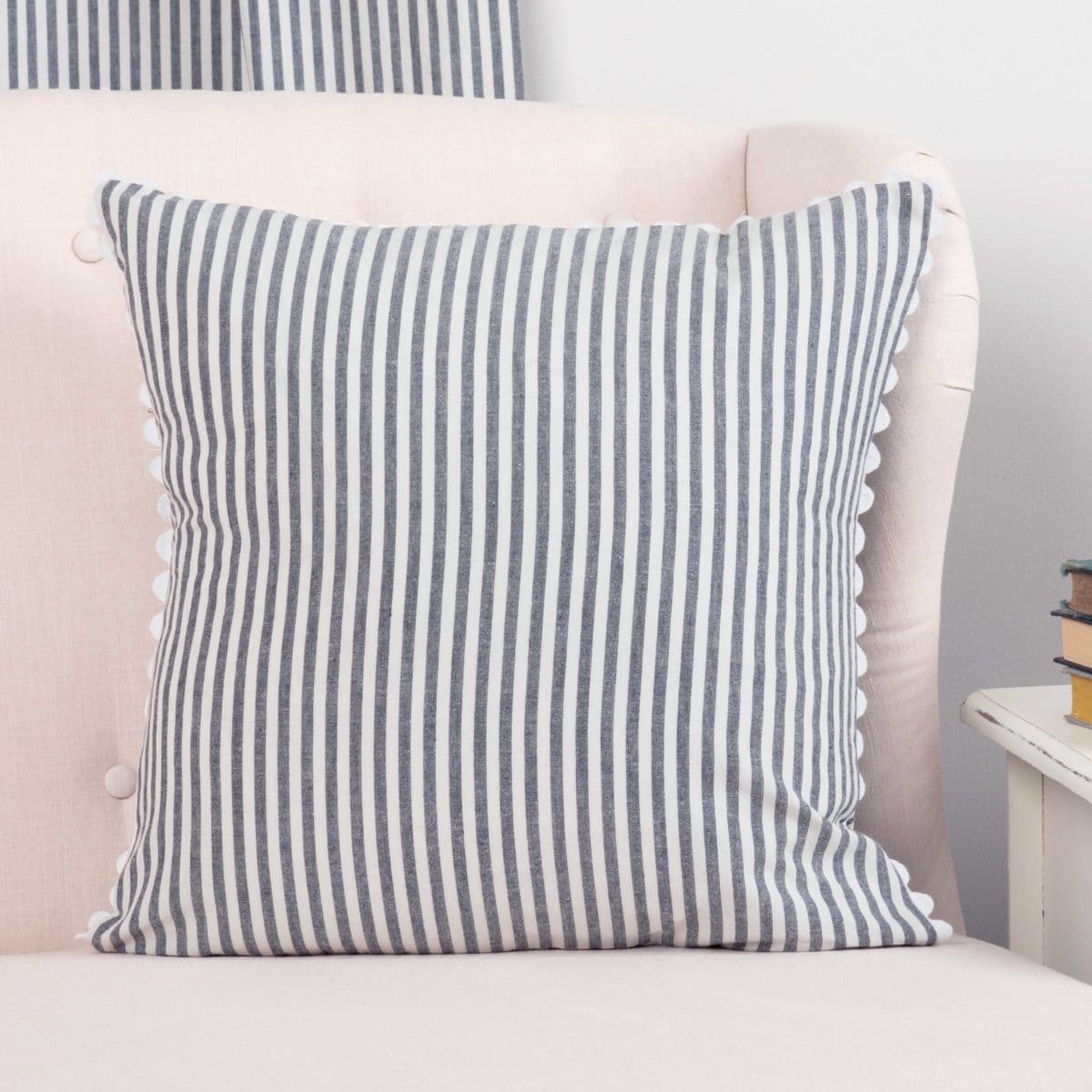 18X18 Dark Blue and White Abstract Stripe Throw Pillow