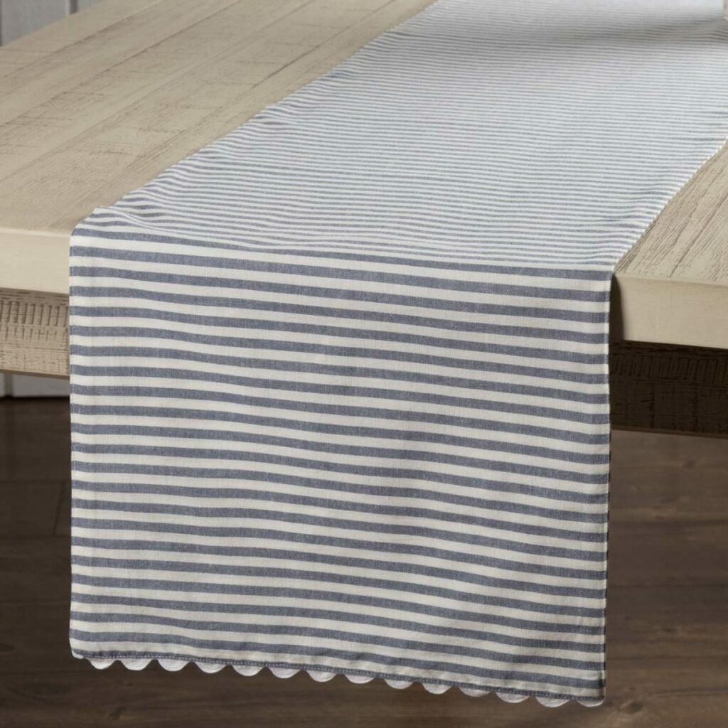 Farmhouse Ticking Blue Table Runner 54" Farmhouse Ticking Blue