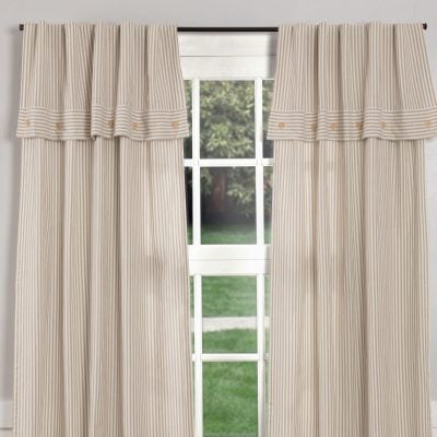 farmhouse ticking taupe lined valance panels 96" set of two farmhouse drapes