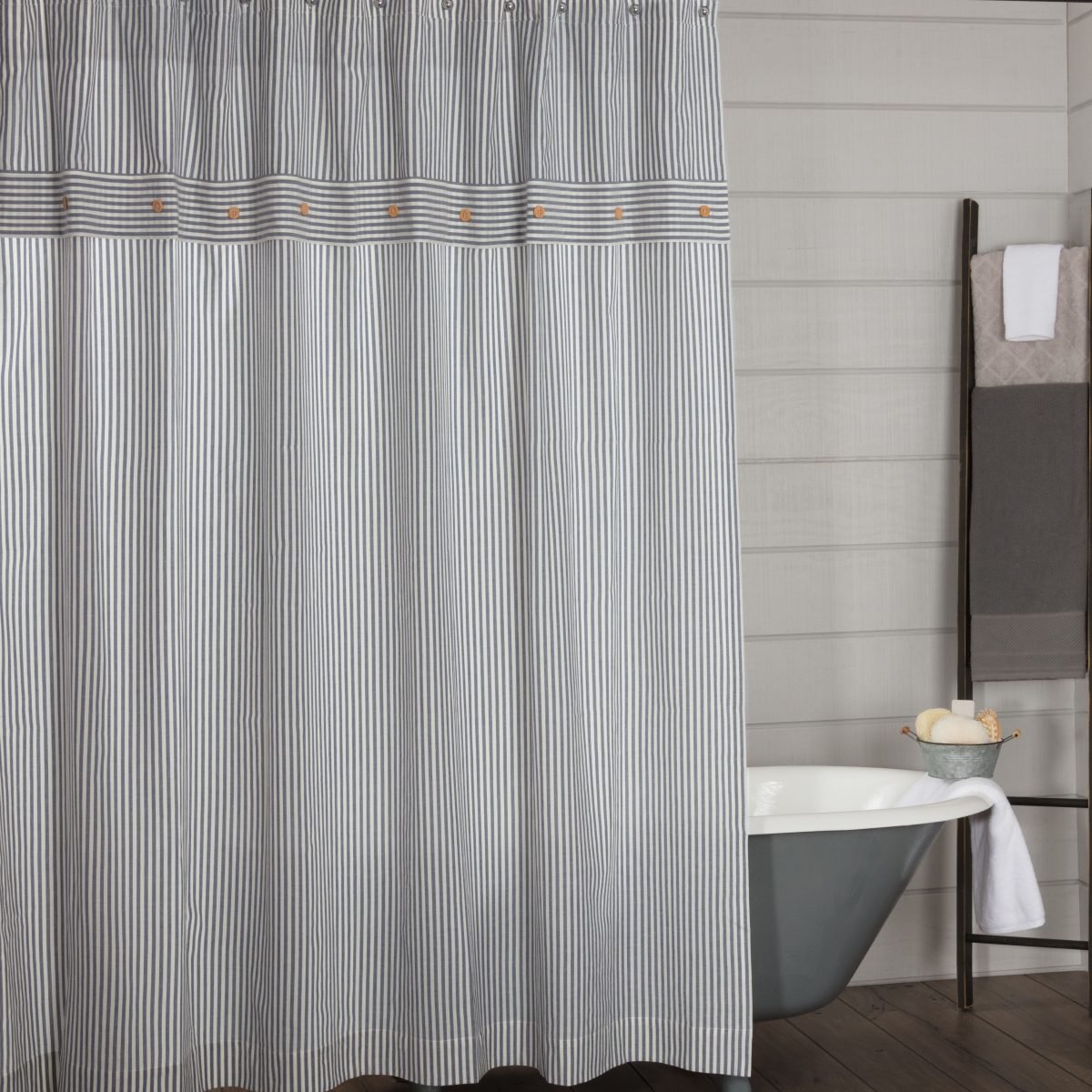 ticking stripe shower curtain black