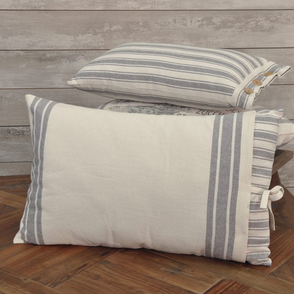 Market Place Gray 16 X 26 Ticking W Grain Sack Pillow Cover