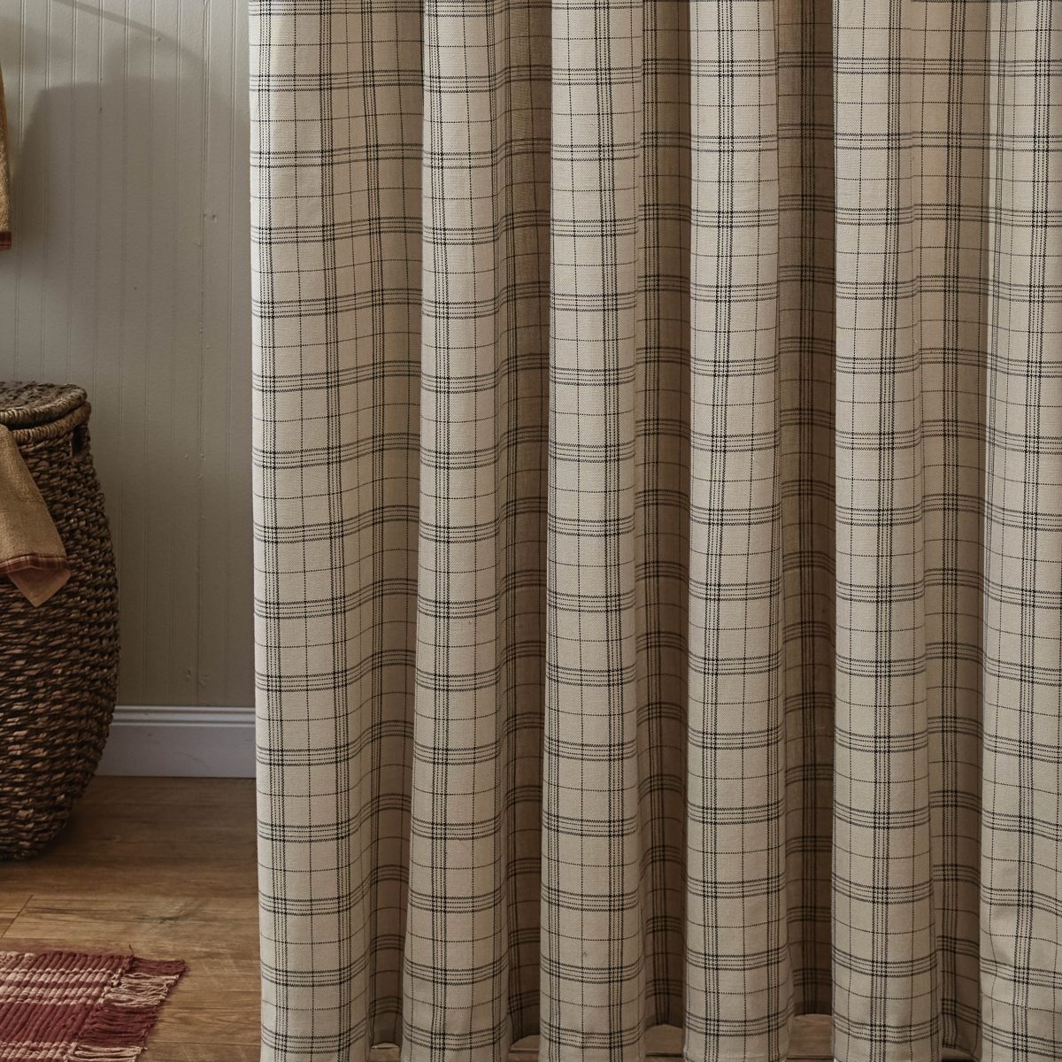 Shower Curtains Piper Classics Fieldstone Plaid Black Shower Curtain