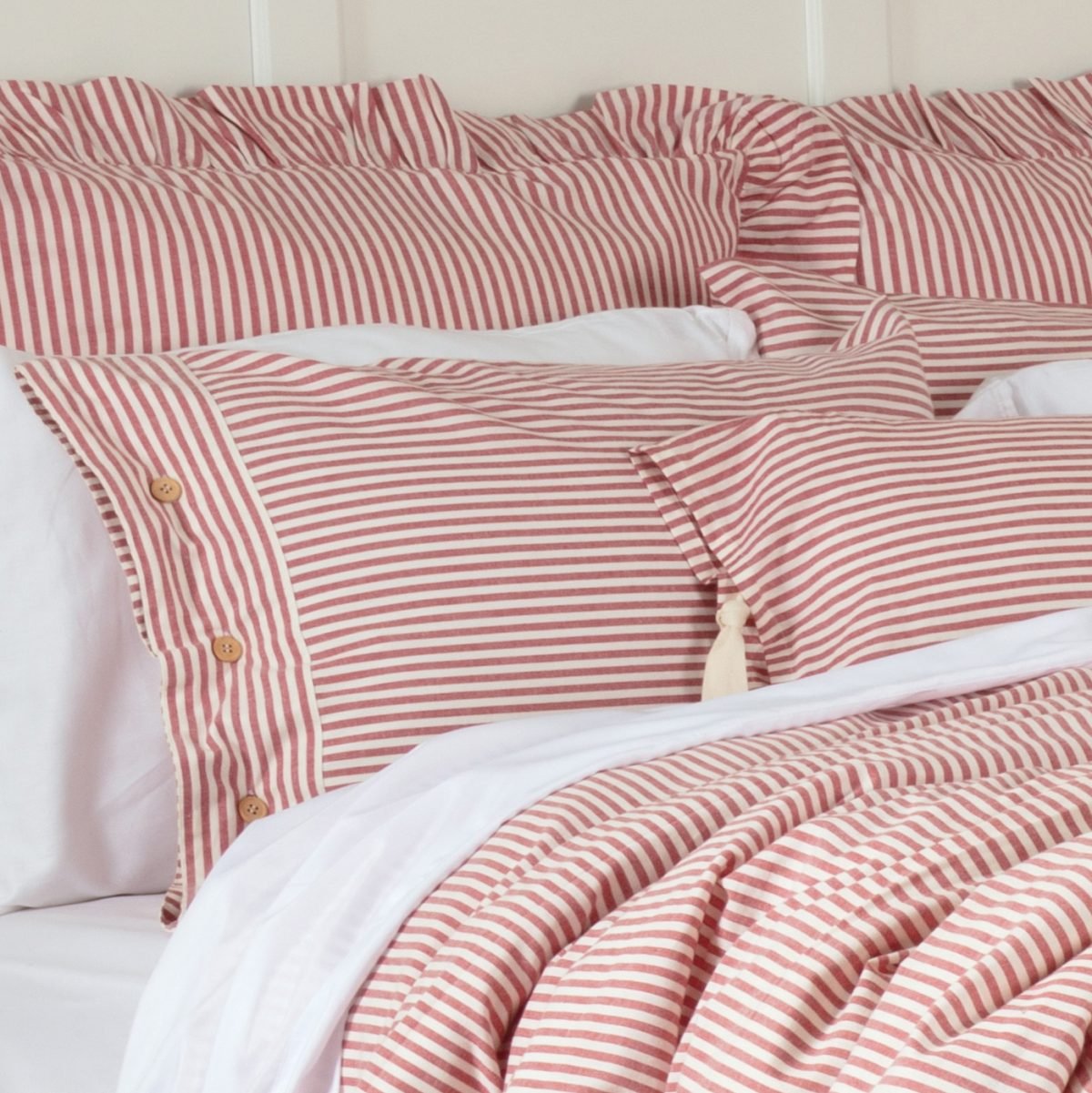 Farmhouse Ticking Red Duvet Cover Queen Piper Classics