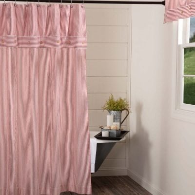 Farmhouse Ticking Red Shower Curtain