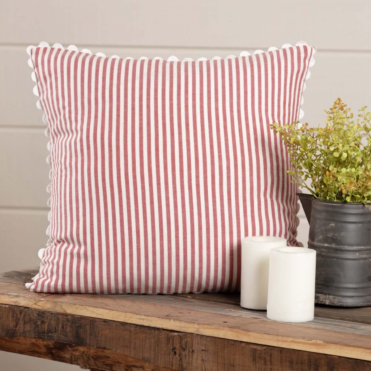 Piper Classics Farmhouse Ticking Red Pillow Cover 18 L x 18 W