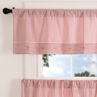 farmhouse ticking red valance 60" farmhouse window topper