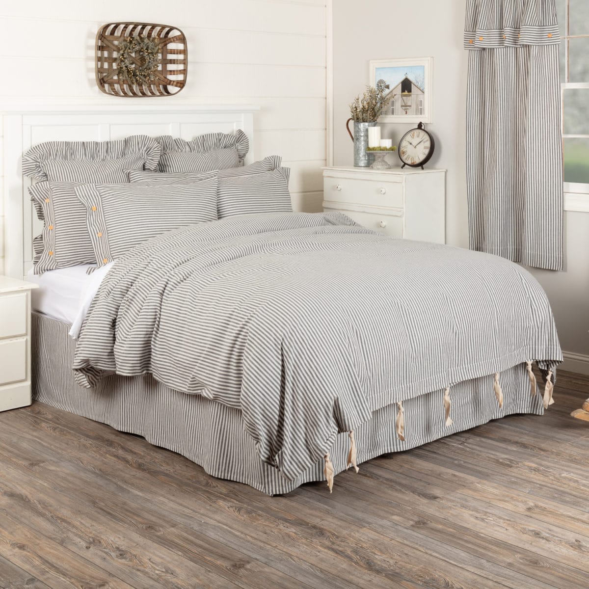 Farmhouse Ticking Gray Duvet Cover Queen Piper Classics