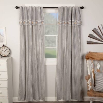 farmhouse ticking gray lined valance panels 96" set of two farmhouse drapes