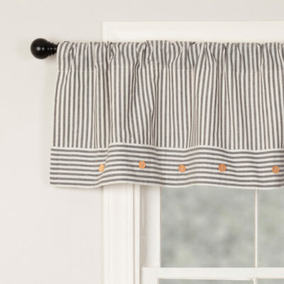 farmhouse ticking gray lined valance 72" farmhouse window topper