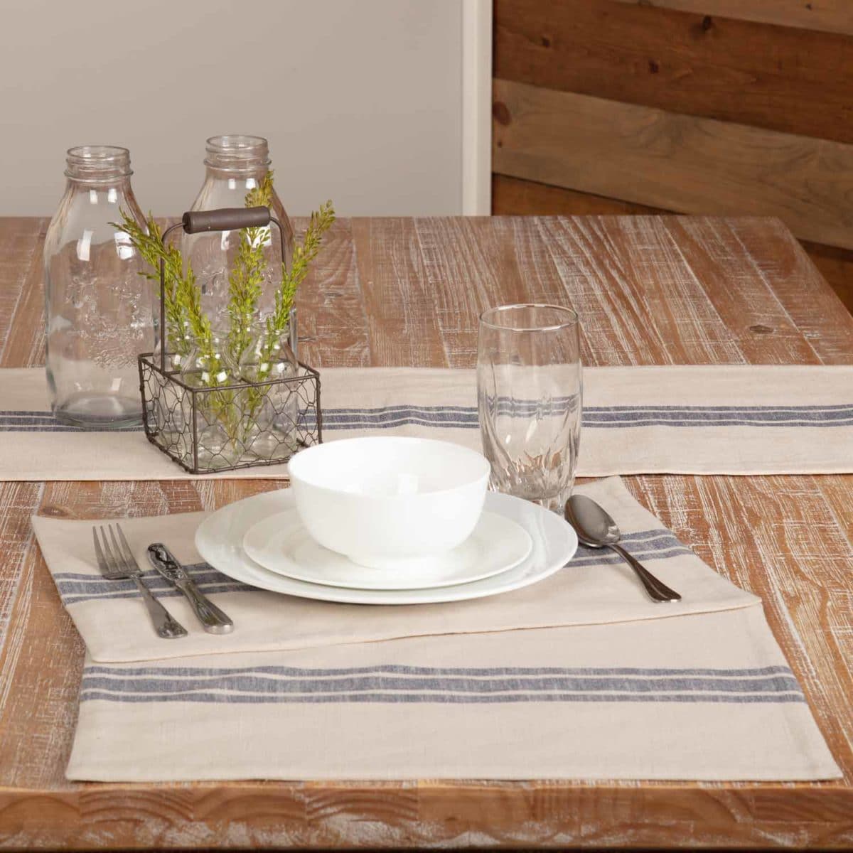 Market Place Blue Grain Sack Stripe Placemat Piper Classics