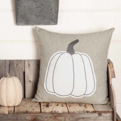 White Pumpkin Applique 20" x 20" Pillow Cover
