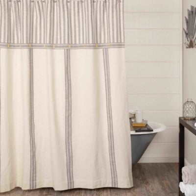 Market Place Gray Grain Sack Stripe Shower Curtain