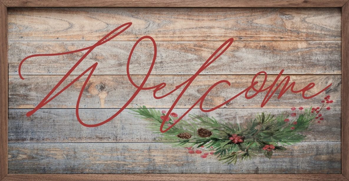 Welcome Red Berry Greenery Wooden Sign - Piper Classics
