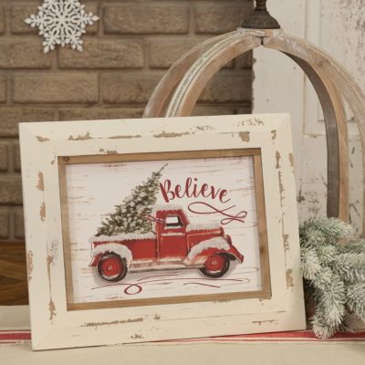 Believe Red Truck Sign