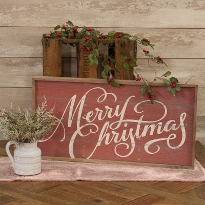 Merry Christmas Red Wooden Sign