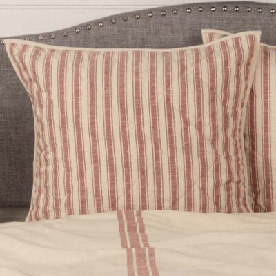 market place red ticking stripe quilted euro sham farmhouse pillowcase