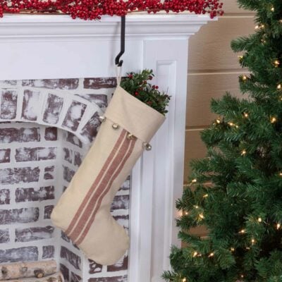 Sleigh Bells Ring Red Grain Sack Stripe Stocking