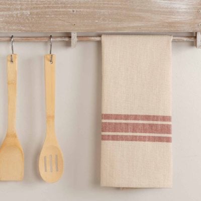 Market Place Red Grain Sack Stripe Tea Towel, Set/2