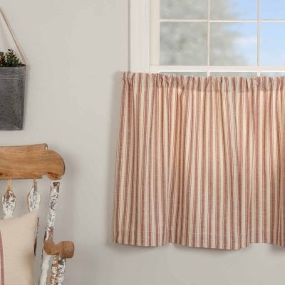 market place red ticking stripe tiers set of two farmhouse cafe curtains