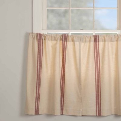 market place red grain sack stripe tiers set of two farmhouse cafe curtains