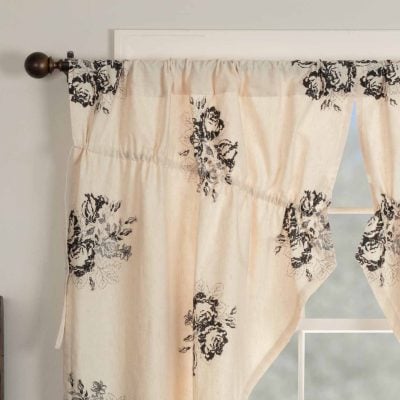 lydia black gathered prairie curtain 63" set of two farmhouse curtains