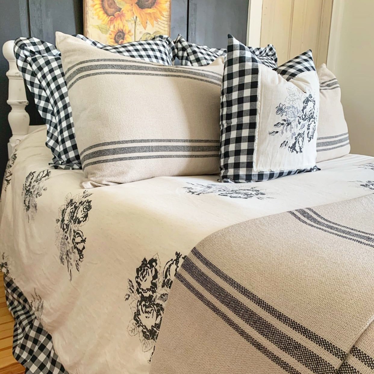 Black and cream farmhouse bedding discount