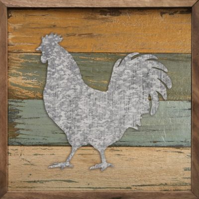 Color & Tin Rooster Wooden Sign