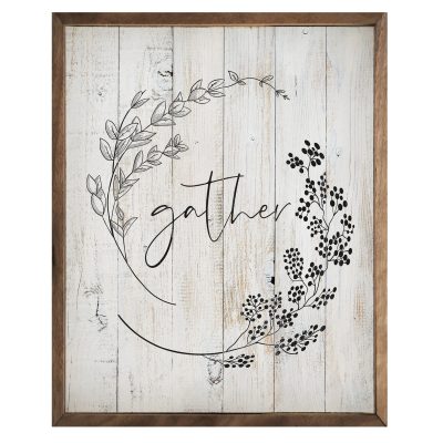 White Gather Wreath Wooden Sign