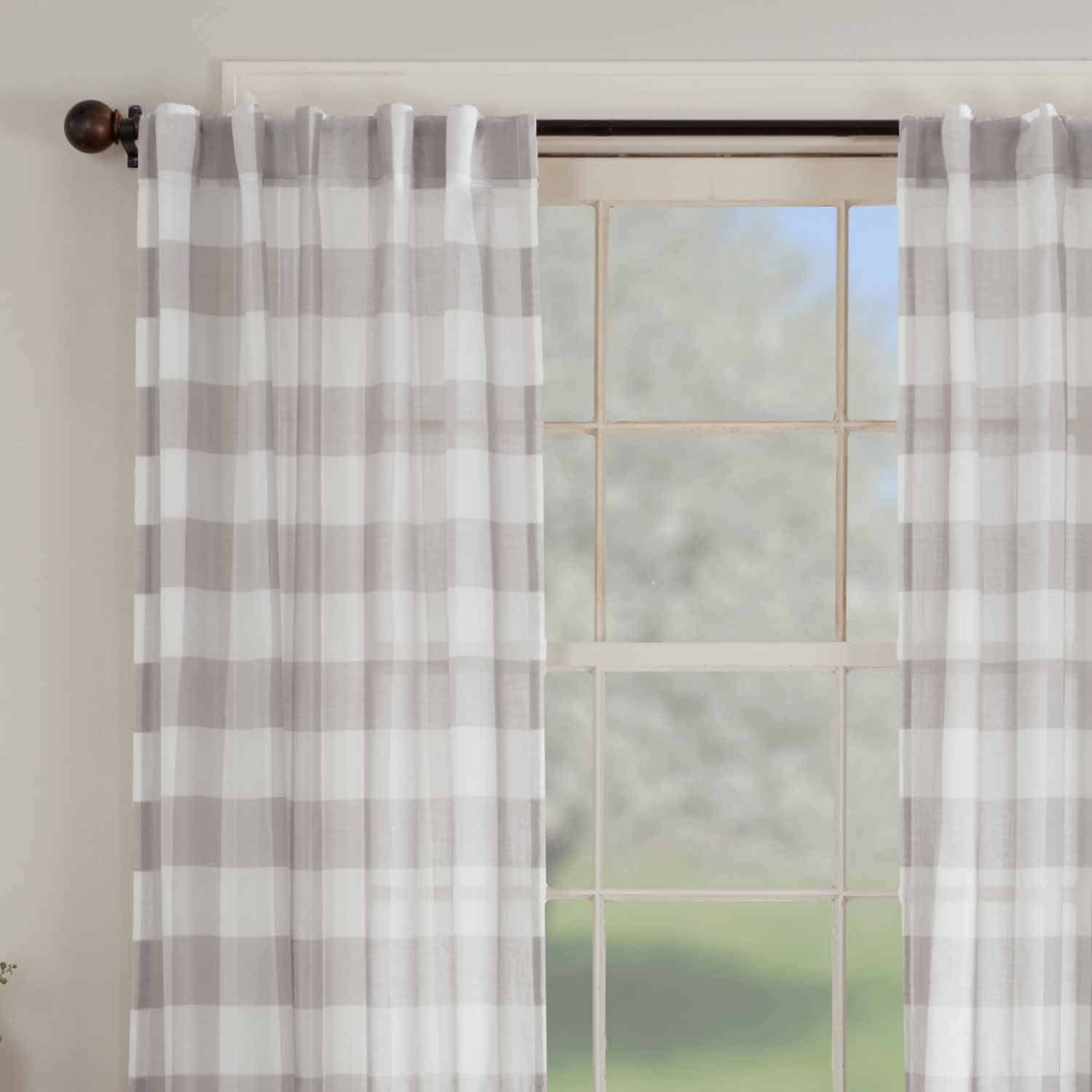 Madison Check Gray Sheer Drapes - 96" Set/2 - Image 3