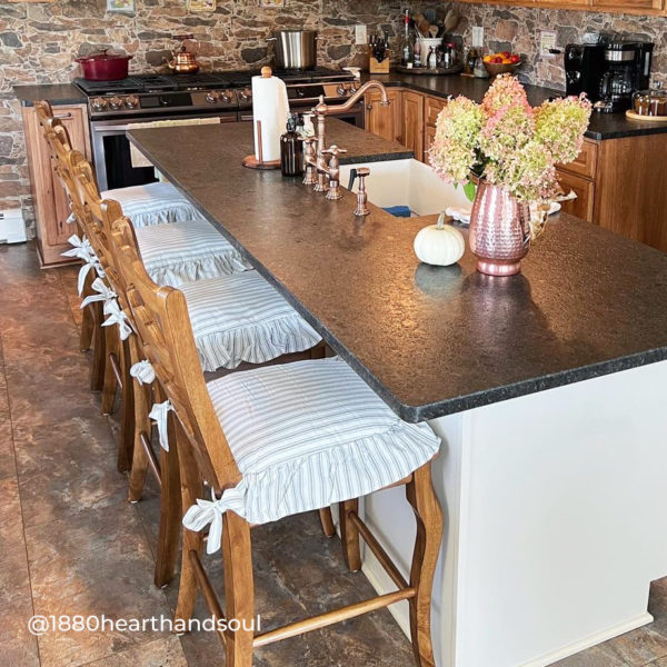 Timeless Ticking Gray Ruffled Chair Pad - Piper Classics