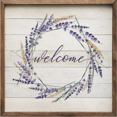 Lavender Welcome Wreath Wooden Sign