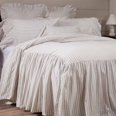 timeless ticking gray ruffled bedspreads farmhouse bed covers
