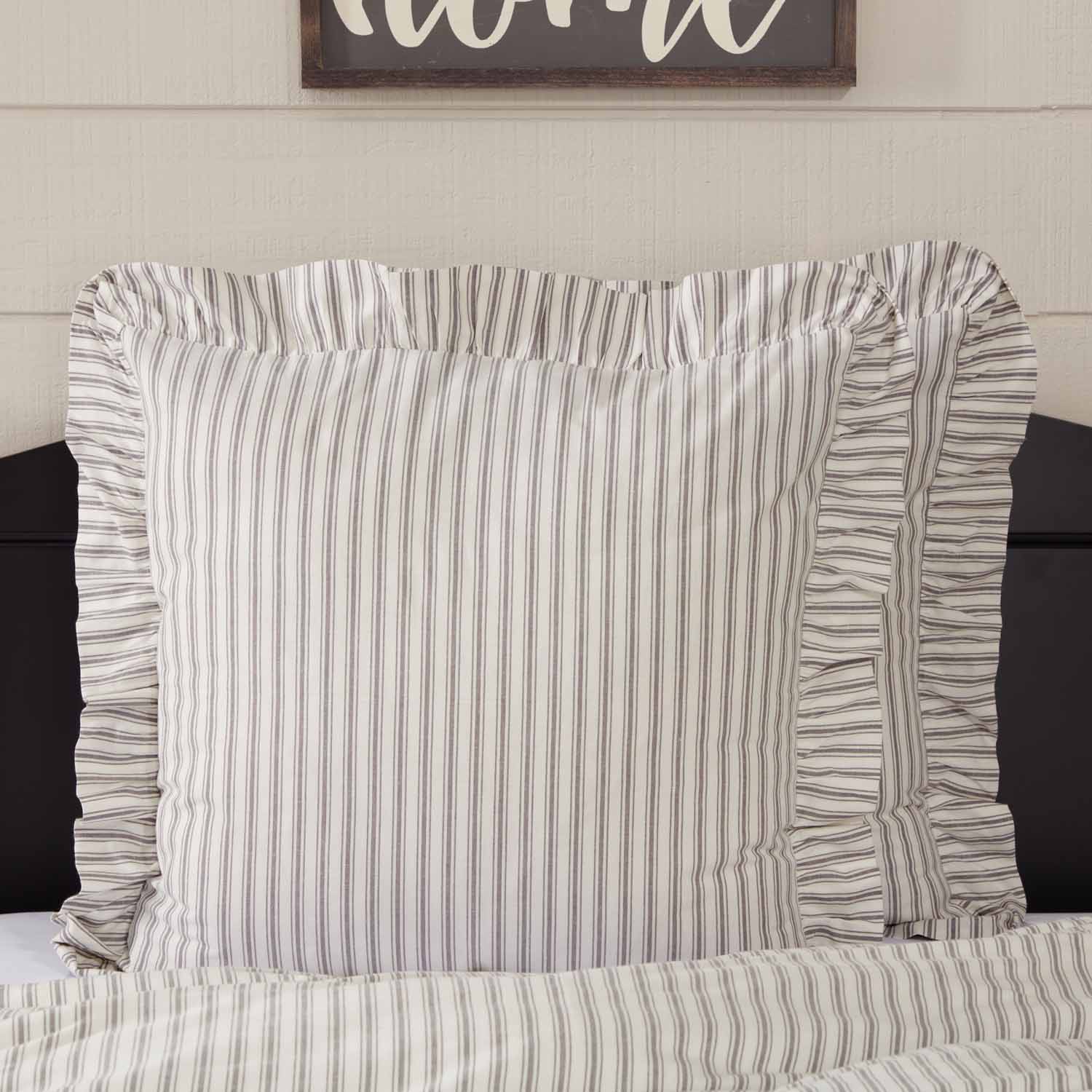Timeless Ticking Gray Ruffled Euro Sham Piper Classics