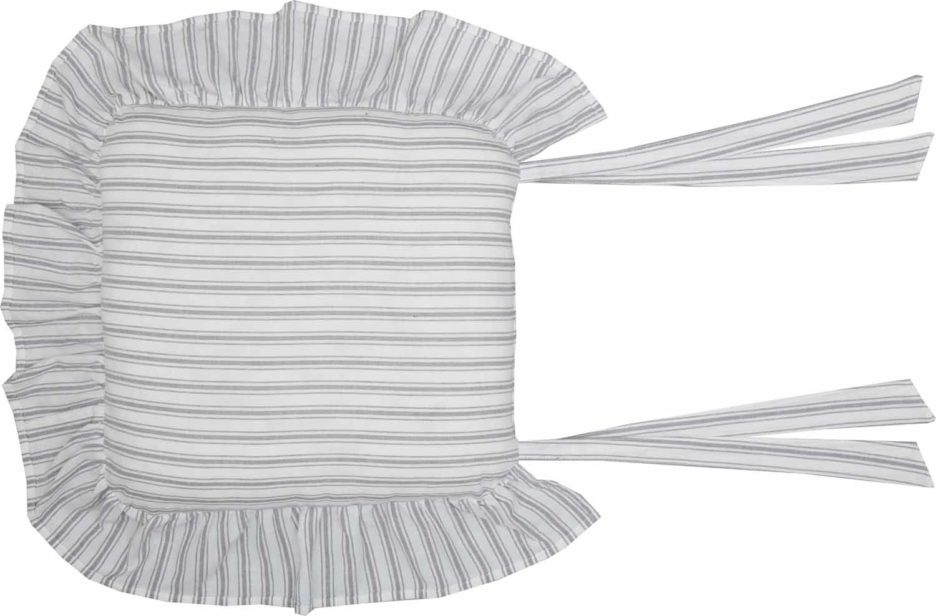 Timeless Ticking Gray Ruffled Chair Pad - Piper Classics