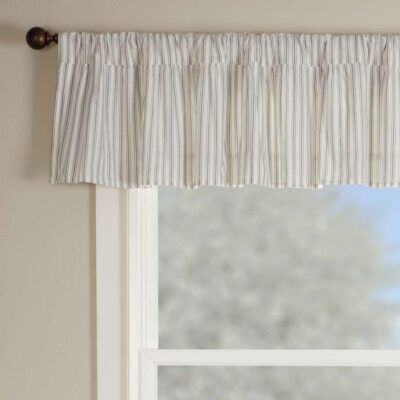 timeless ticking gray ruffled valance 72" farmhouse window topper