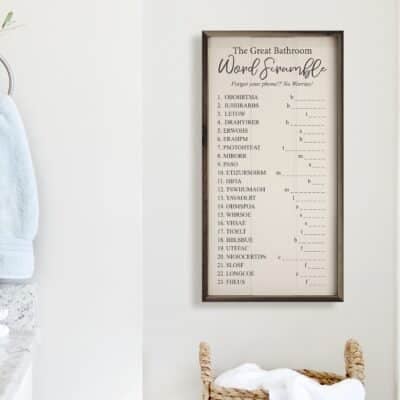 The Great Bathroom Word Scramble Wooden Sign