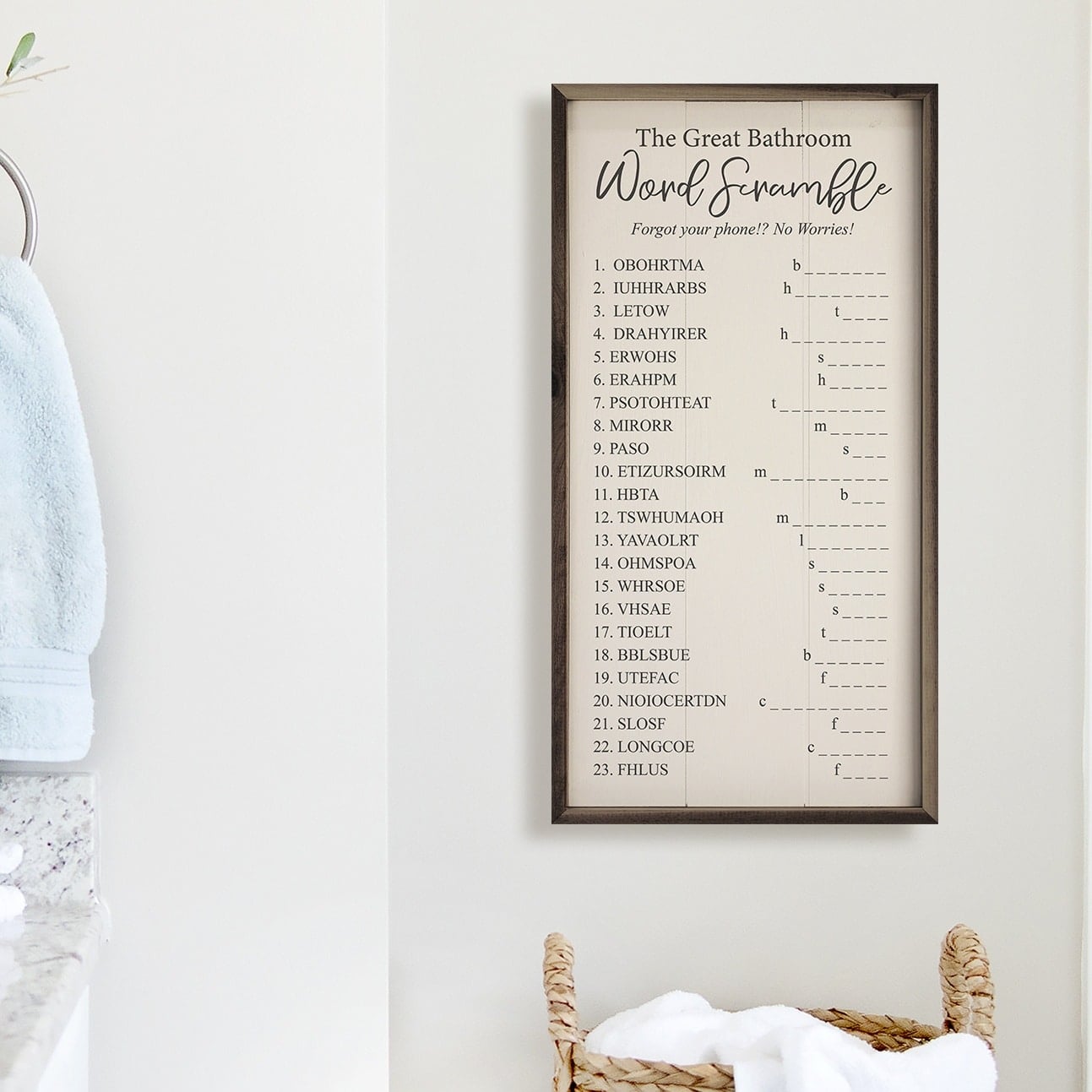 The Great Bathroom Word Scramble Wooden Sign