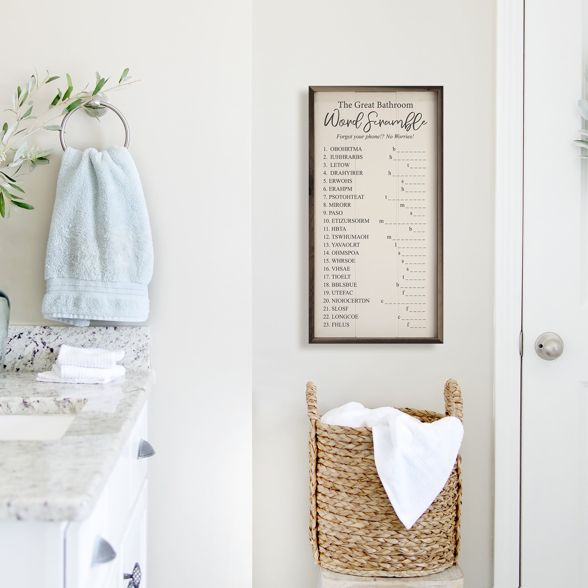 The Great Bathroom Word Scramble Wooden Sign - Image 2