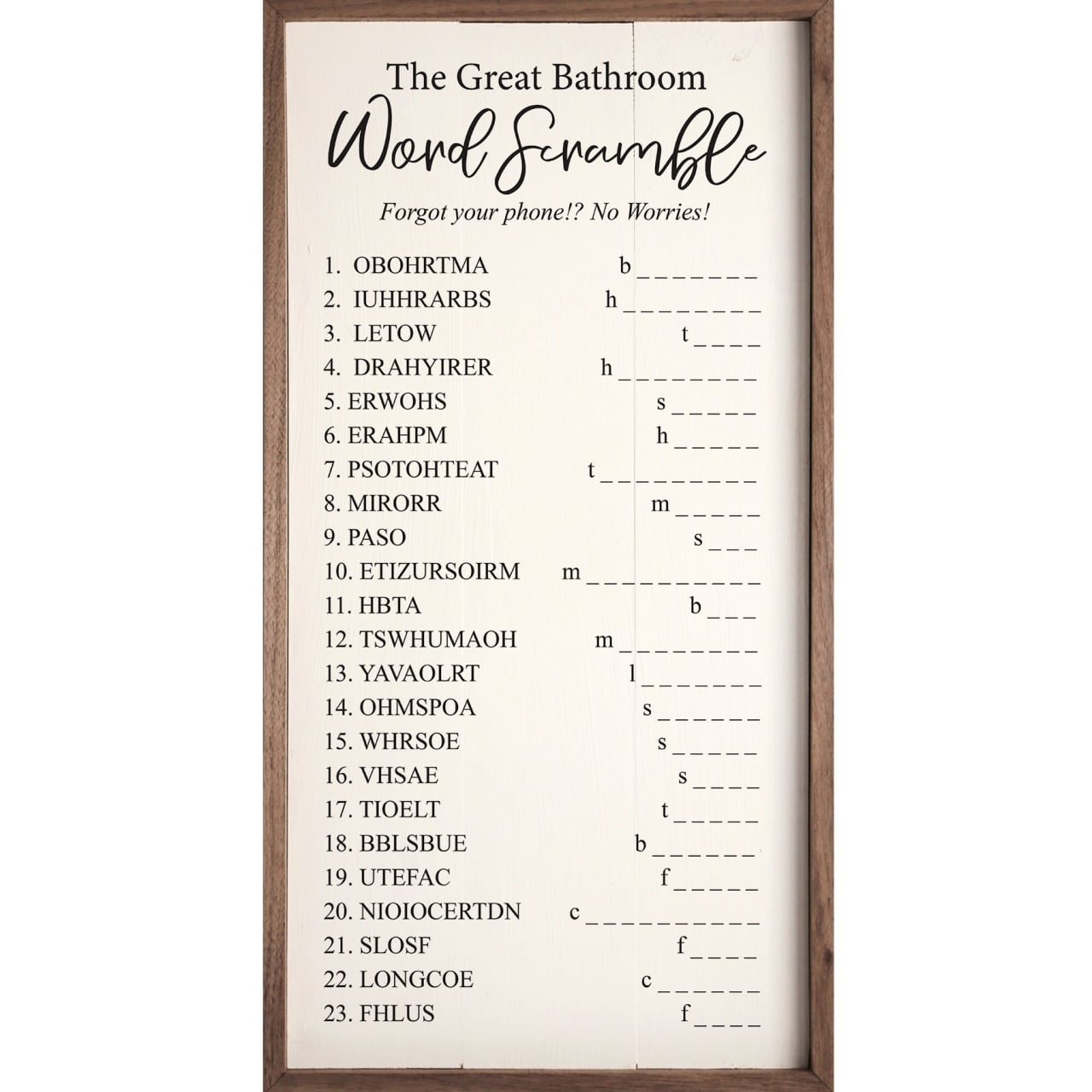The Great Bathroom Word Scramble Wooden Sign - Image 4