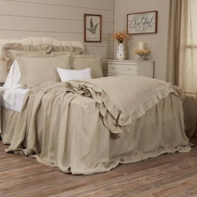 provincial linen natural bedspread california king 45" xl ruffle farmhouse king bed cover