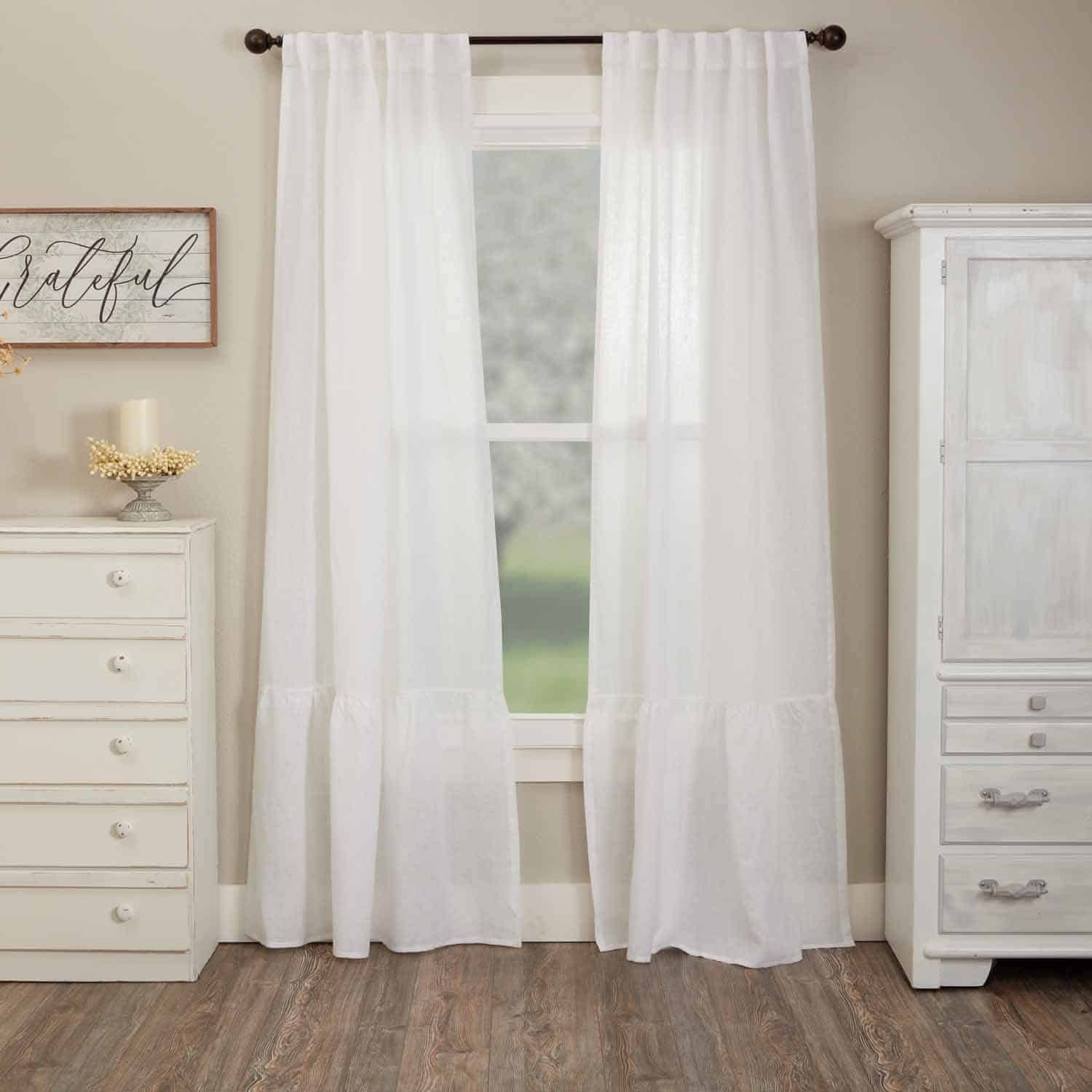 provincial linen white drapes 120" set of two farmhouse window panels