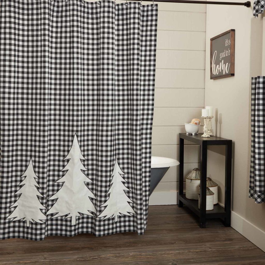 Vintage Check Black Appliqué Tree Shower Curtain Piper Classics
