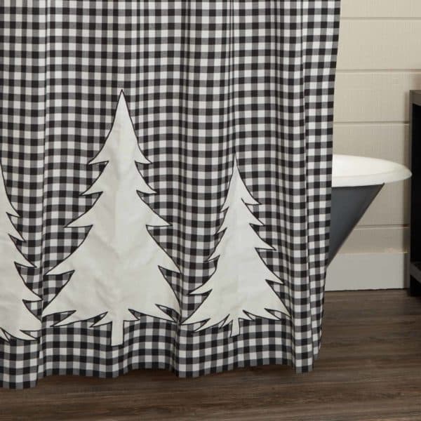 Vintage Check Black Appliqué Tree Shower Curtain Piper Classics