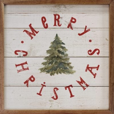 Merry Christmas Tree Whitewash Wooden Sign