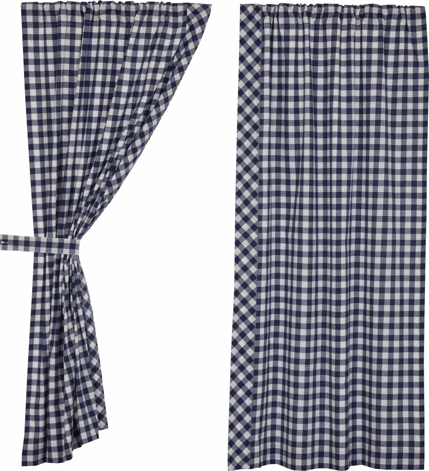 Vintage Check Blue Panels - 63" Set/2 - Image 3