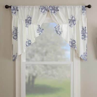 lydia blue prairie swag 36" set of two farmhouse draped pointed valance